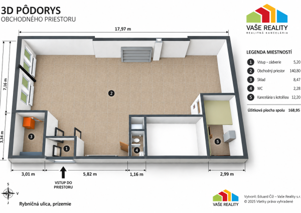Na prenájom priestor, 169 m², Rybničná ul., BA – Vajnory,