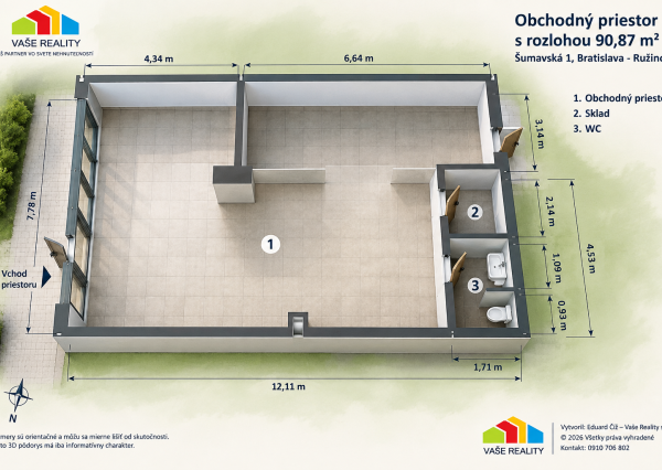 Obchodný priestor na prenájom, 90 m², Šumavská ulica, BA – Ružinov, ihneď voľný + parkovacie miesto