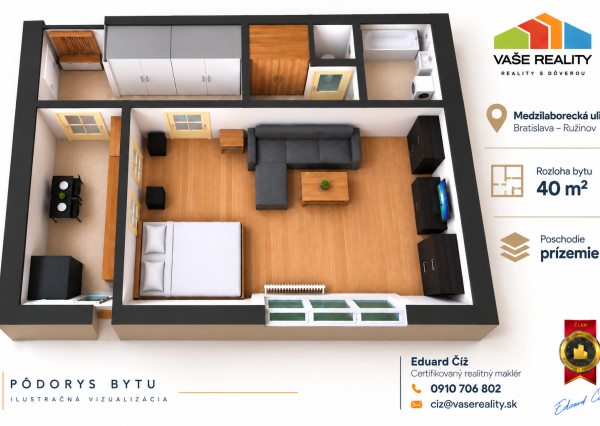 Na prenájom 1-izbový byt, 40 m², Medzilaborecká ul., Ružinov - Štrkovec