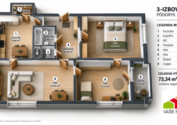 3-izbový byt v Piešťanoch, 74m2 - viac priestoru pre vašu rodinu
