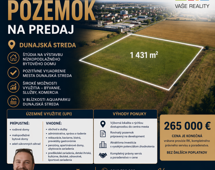 Na predaj investičný pozemok, 1431 m², Dunajská Streda