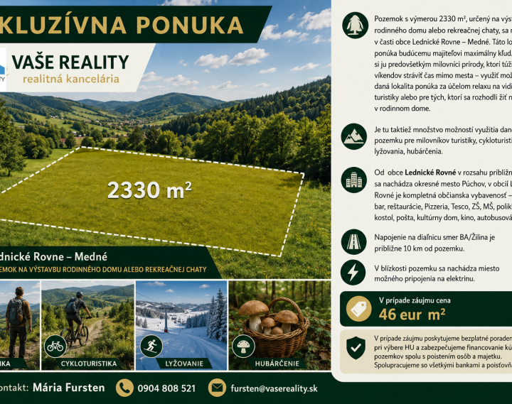Pozemok na predaj 2330m2 Lednické Rovné