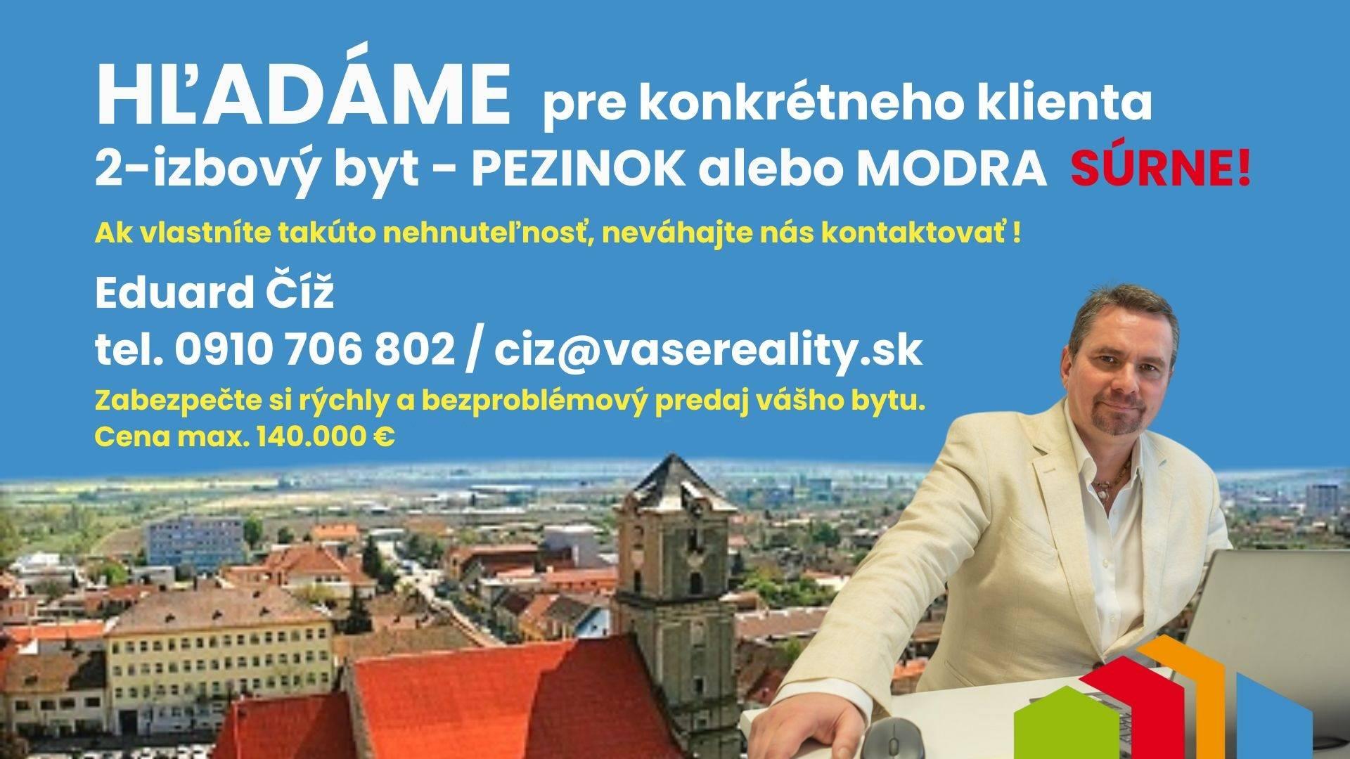 Na kúpu 2-izbový byt, Pezinok, Modra, Súrne