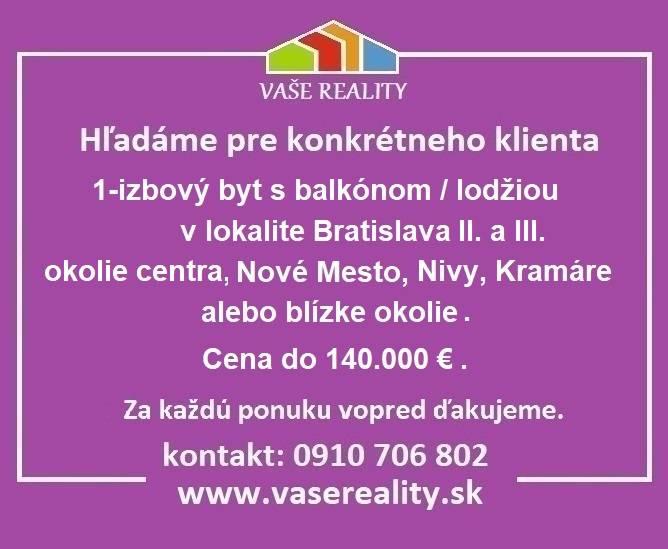Na kúpu 1-izbový byt s balkónom / lodžiou, Nivy, Kramáre, Nové Mesto