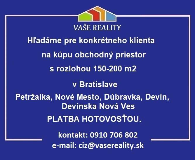 Na kúpu obchodný priestor, Bratislava, cca 200 m², hotovosť