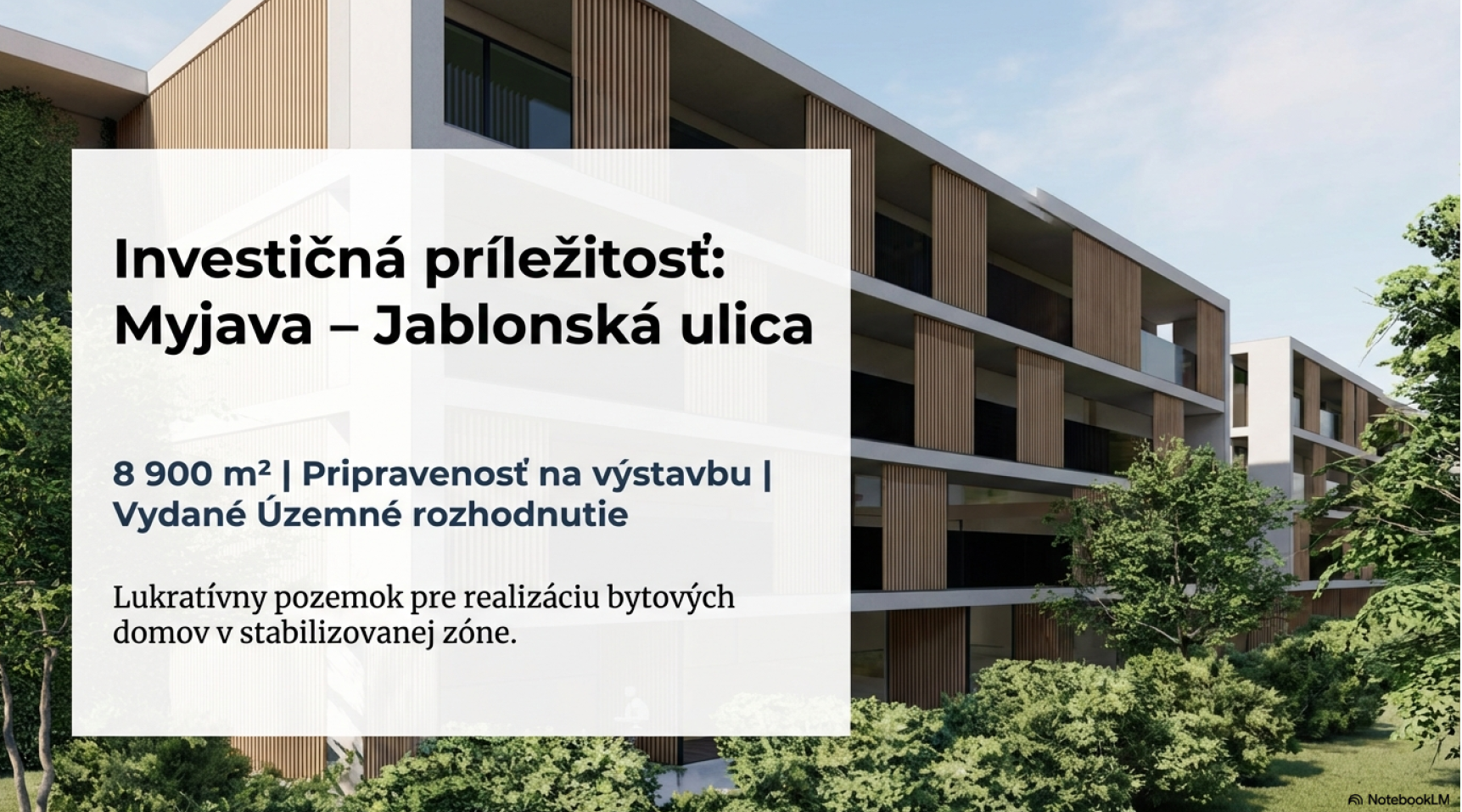 Stavebný pozemok 8900 m2 pre Developera - Myjava Jablonská