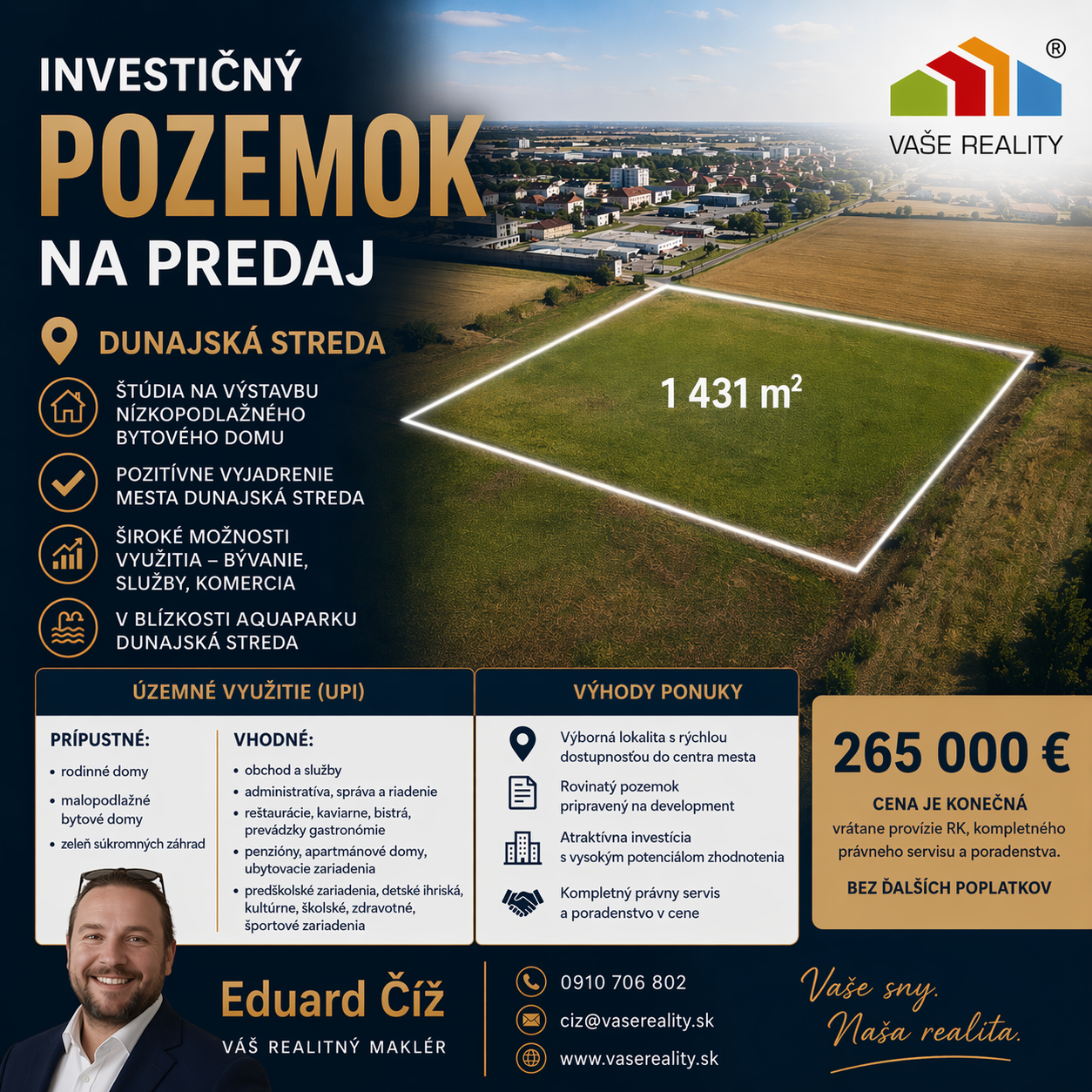 Na predaj investičný pozemok, 1431 m², Dunajská Streda