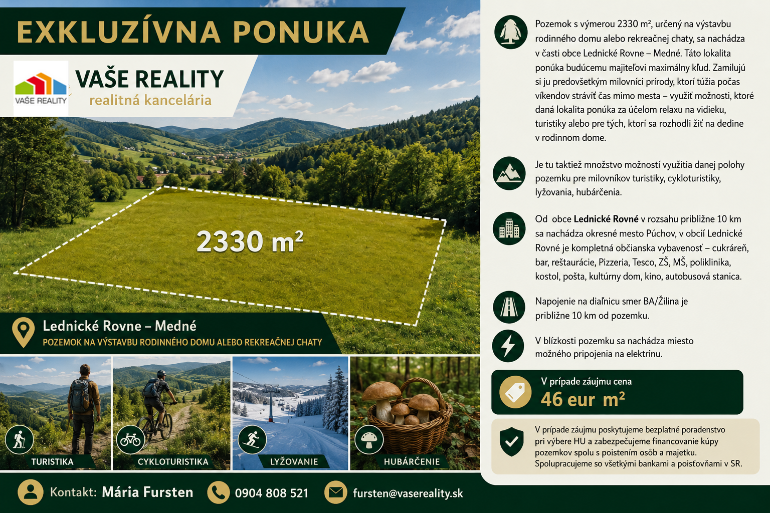 Pozemok na predaj 2330m2 Lednické Rovné