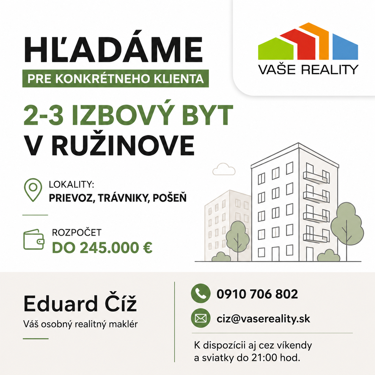 Hľadáme byt v Ružinove – kúpa do 245.000 €