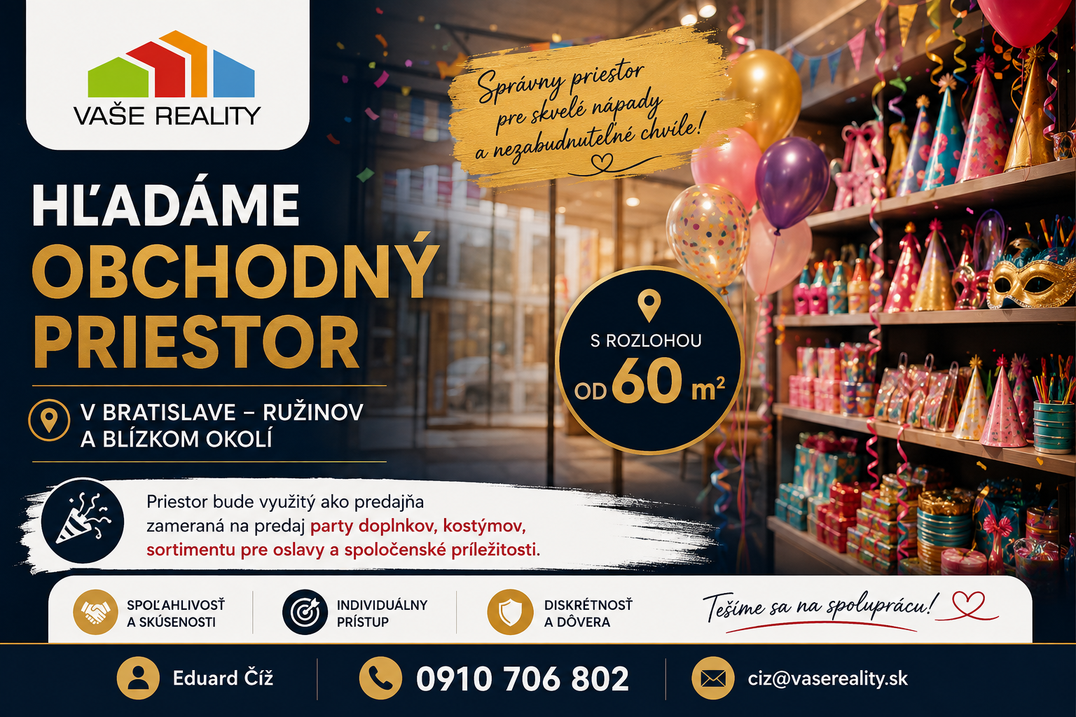 Hľadáme do prenájmu obchodný priestor od 60 m² – Bratislava - Ružinov