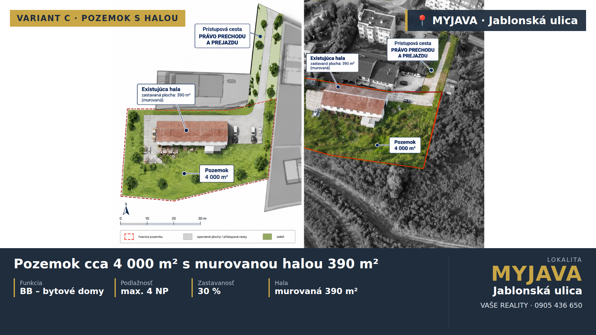 POZEMOK cca 4000 m² S MUROVANOU HALOU 390 m2 – MYJAVA | Jablonská cesta